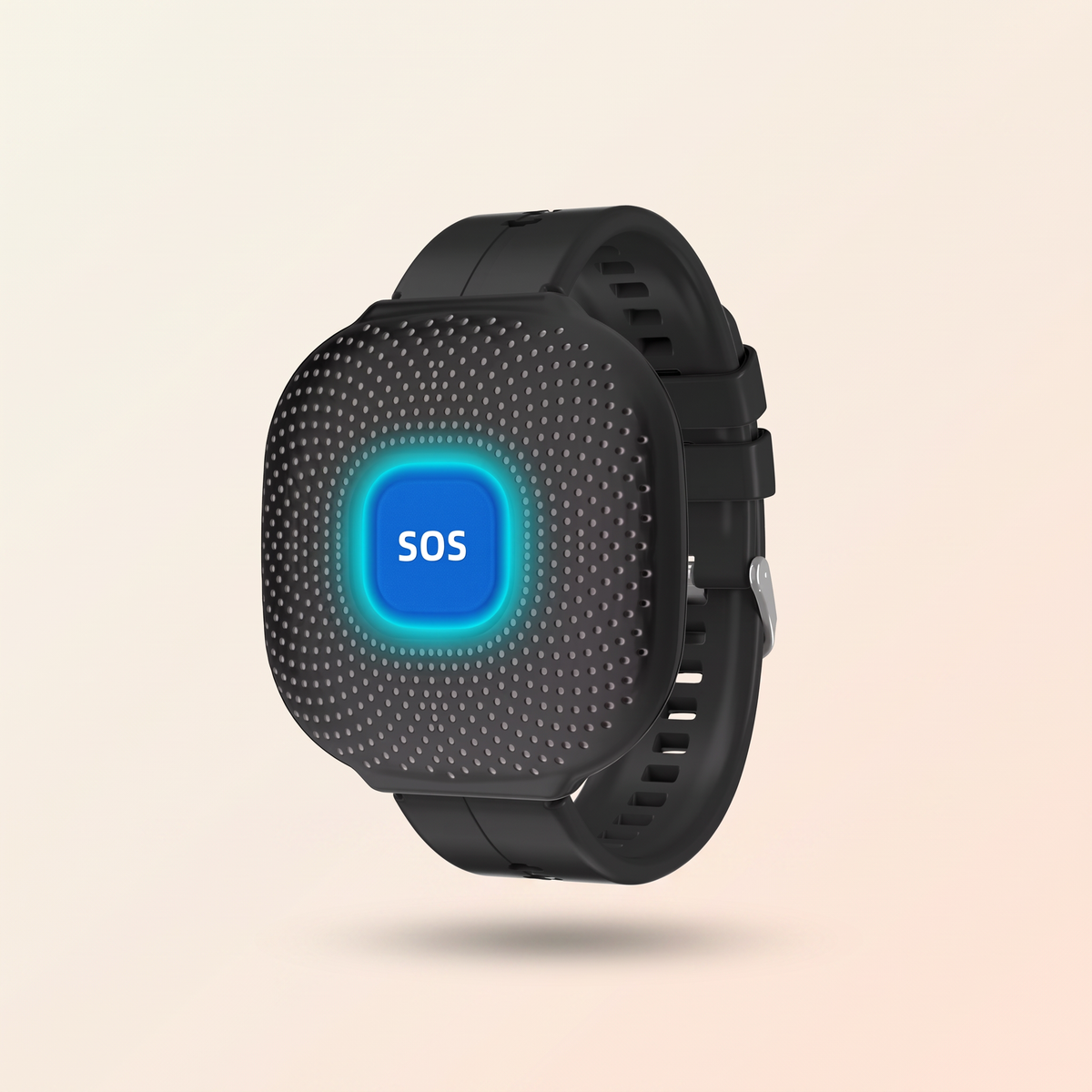 Black Family Alert Wristband with glowing blue SOS button